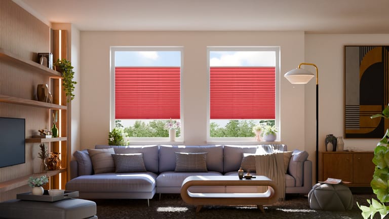 Plissee rot Wohnzimmer
