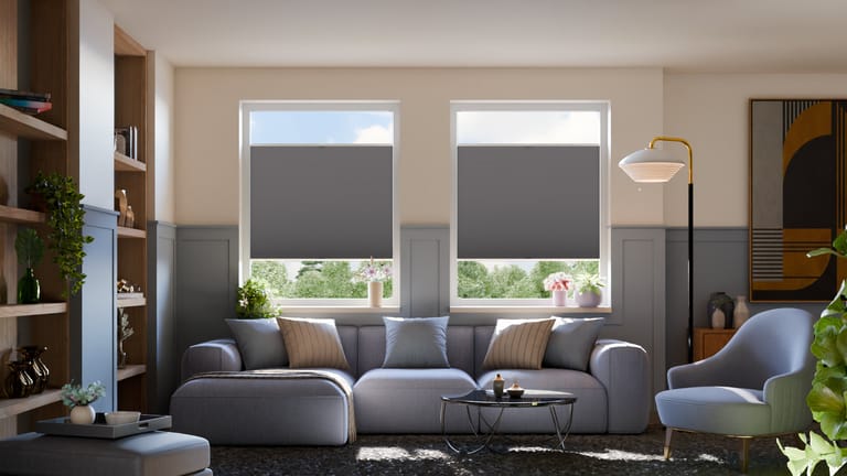 Wabenplissee grau Wohnzimmer